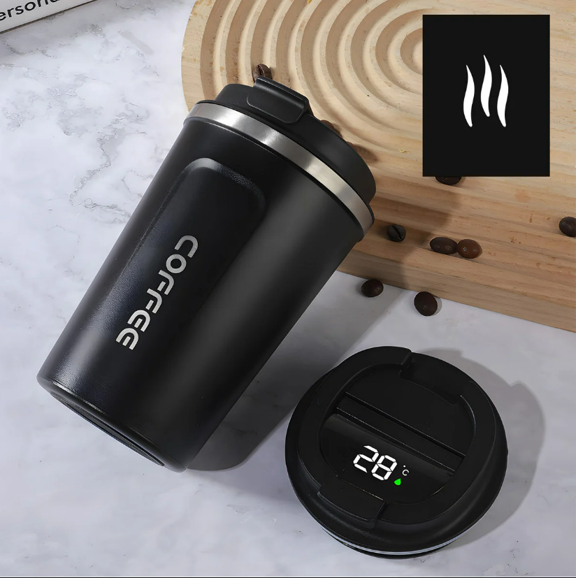 Cana termica, Zola, 500 ml, otel inoxidabil si plastic, afisaj LED temperatura, 8.5x16 cm, negru Cana termica, Zola, 500 ml, otel inoxidabil si plastic, afisaj LED temperatura, 8.5x16 cm, negru